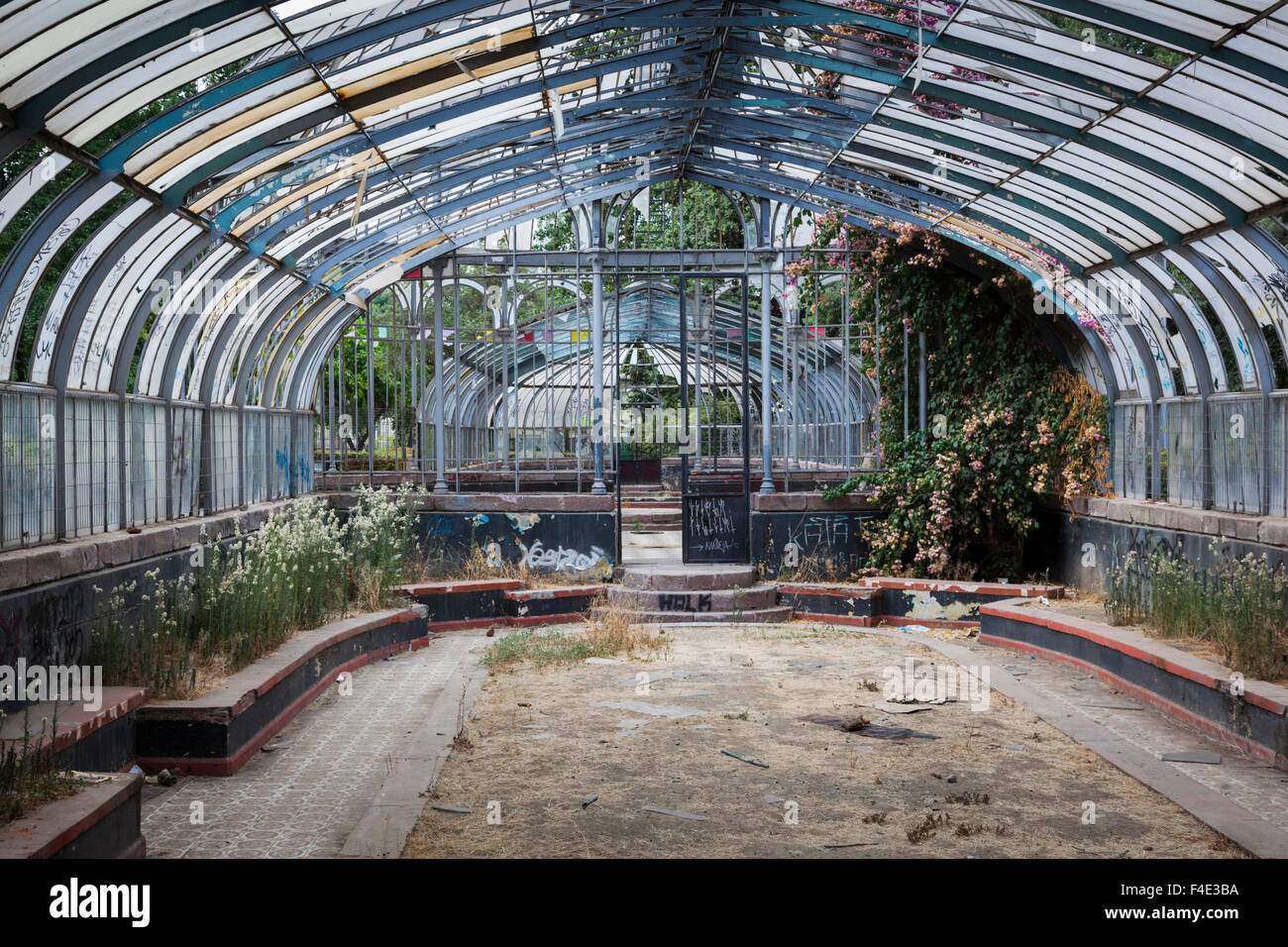 Chile, Santiago, Parque Quinta Normal park, antique greenhouse. Stock Photo