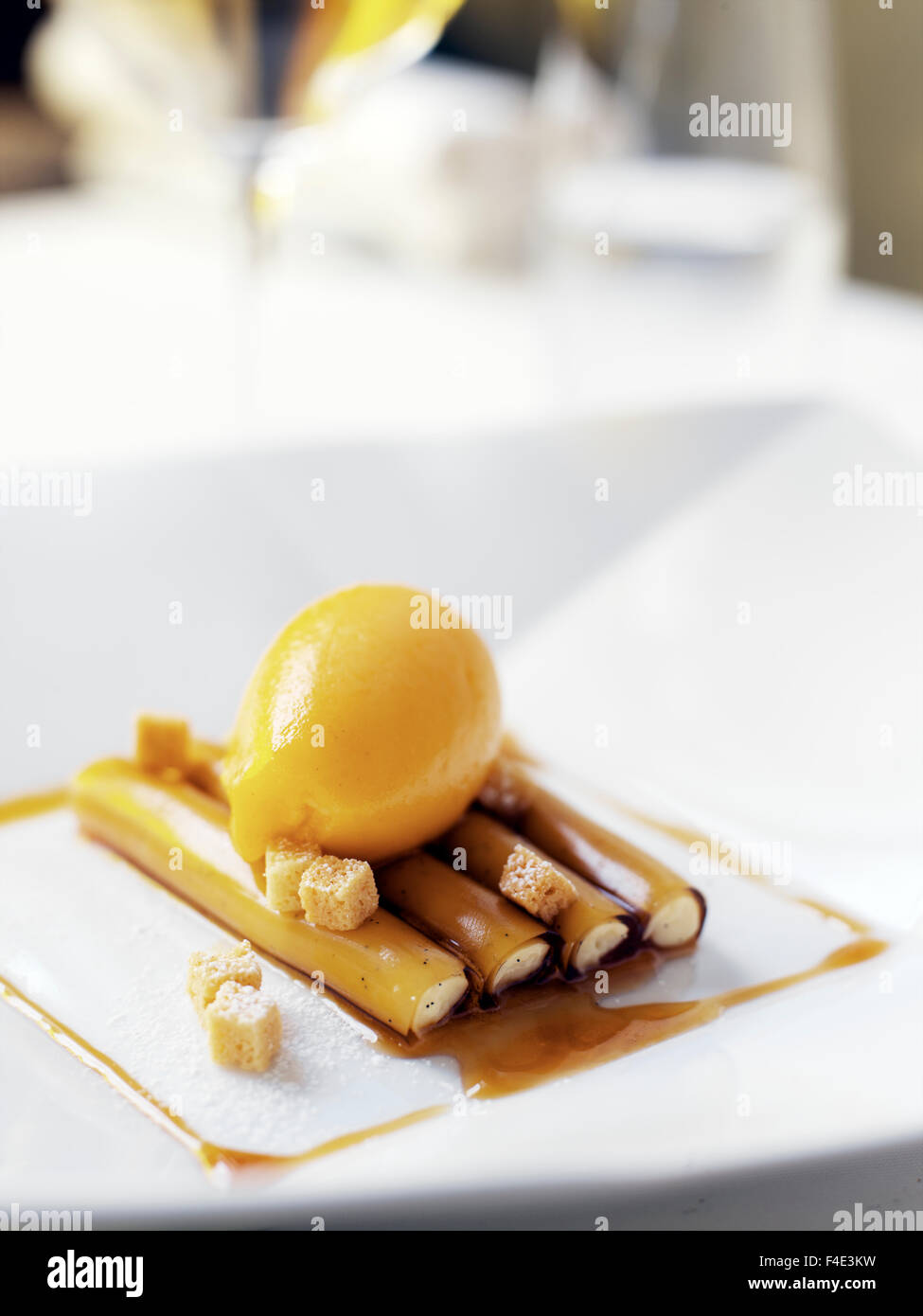 Ice cream and cinnamon sticks, Sweden. Stock Photo