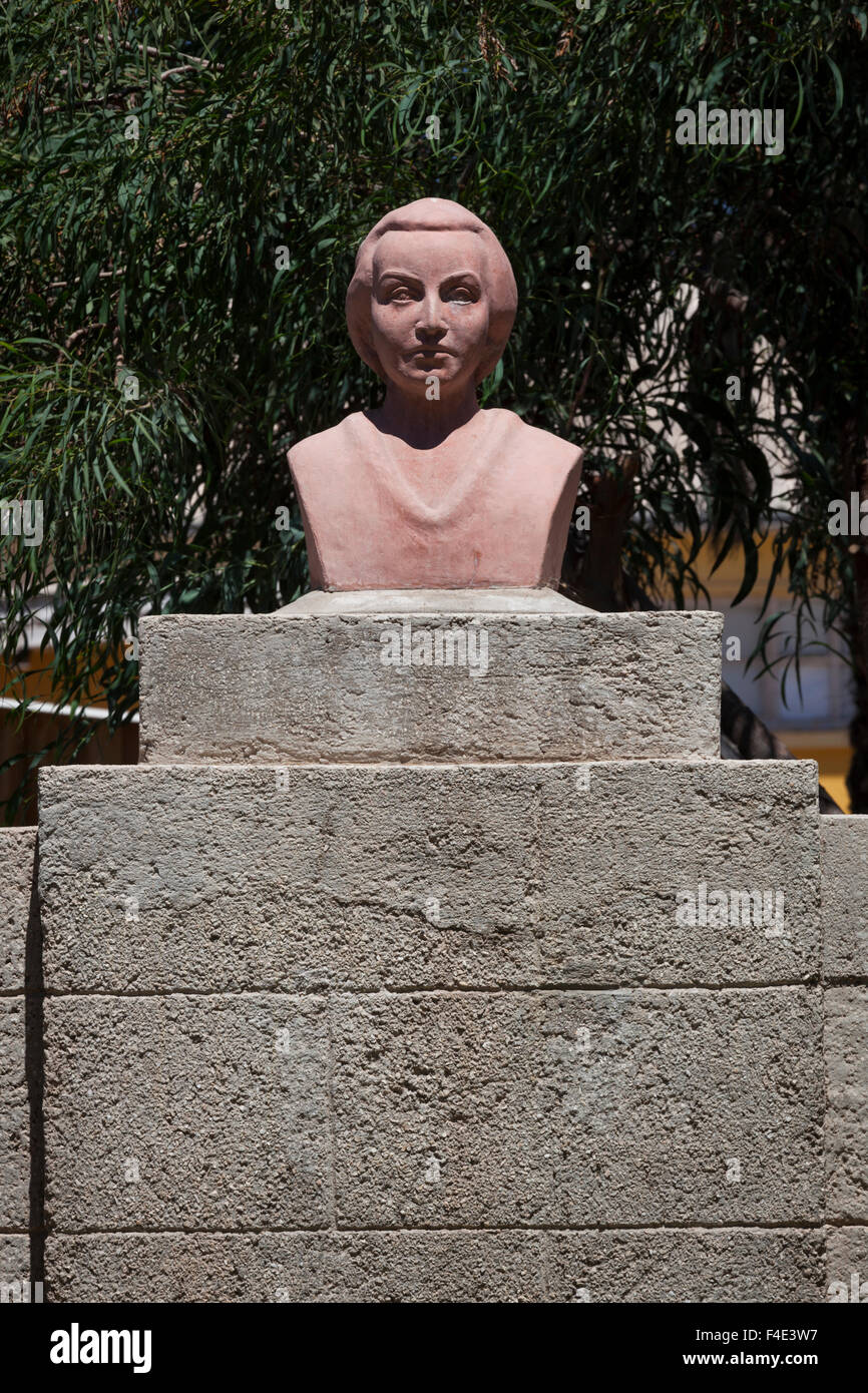 Chile, Elqui Valley, Vicuna, Museo Gabriela Mistral, bust of Noble prize winning poet Gabriela Mistral. Stock Photo