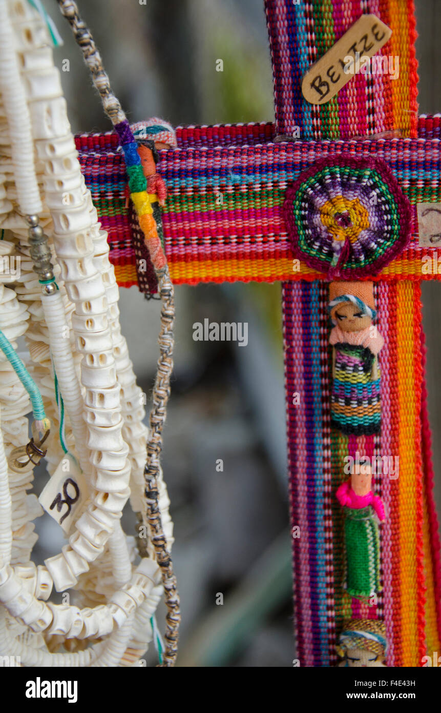 Belize, Placencia. Detail of colorful traditional textile souvenir ...