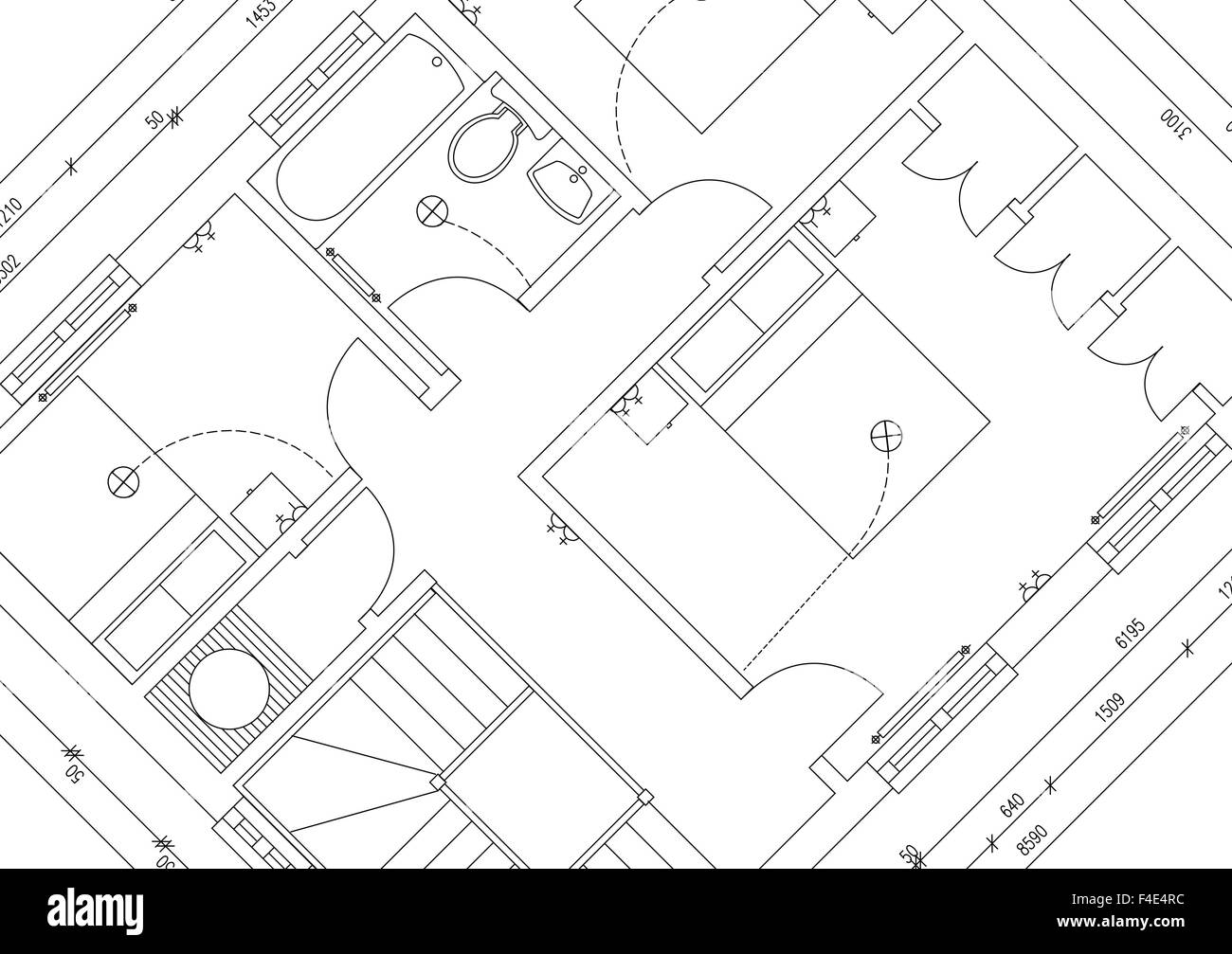 Blueprint plan of 3 bedroom house Stock Photo Alamy