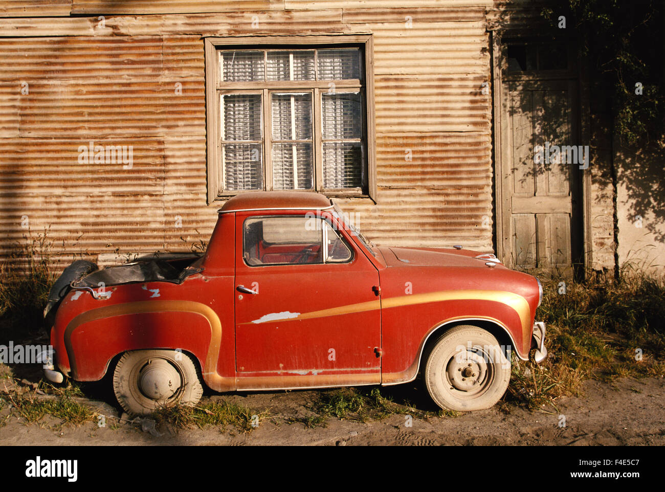 Punta Arenas, Old car and house. (Large format sizes available) Stock Photo