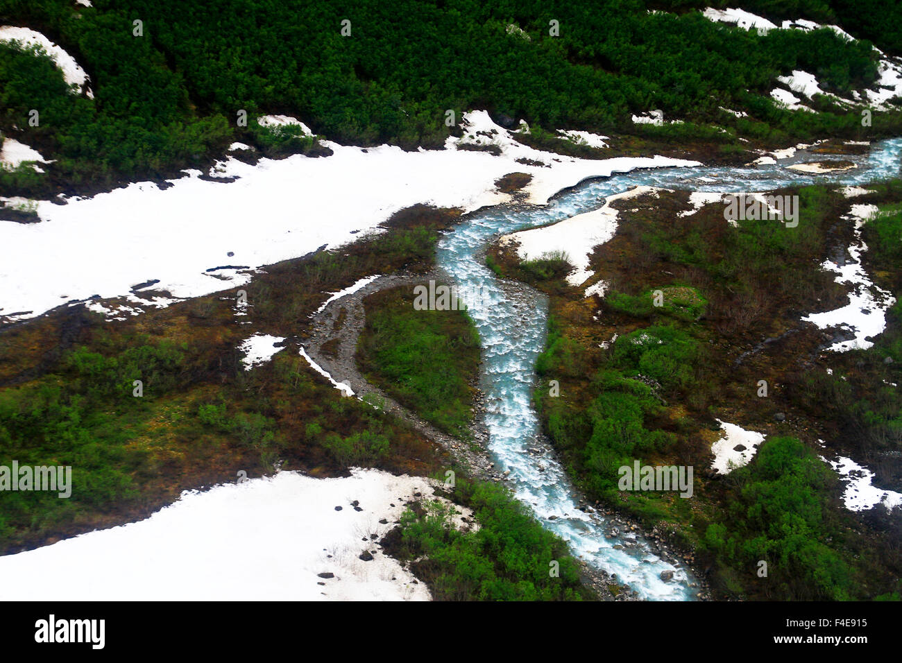 Aerial view of the Tongass National Forest in Juneau, Alaska on the way to the Mendenhall Glacier Stock Photo