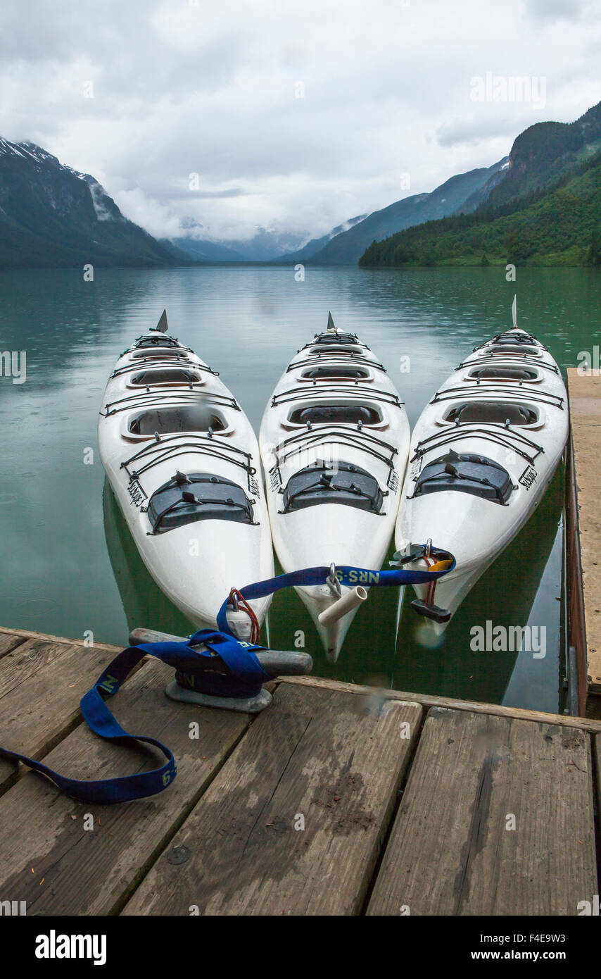 Chilkoot Lake, Kayaks at the Dock Haines, Alaska. Stock Photo