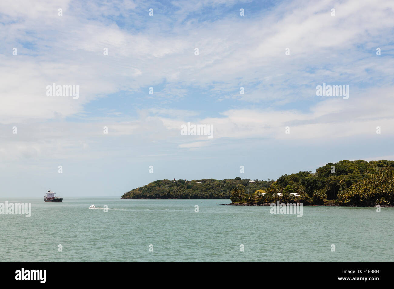 South America, French Guiana, Ile du Salut, View of Ile Royale and Ile