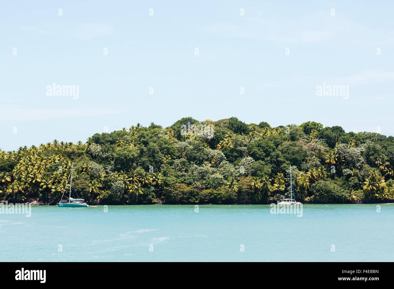 South America, French Guiana, Ile du Salut. View of Ile Royale and Ile