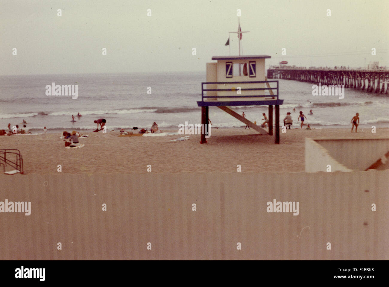 San Diego beach scene with life guard tower. traveling by train around the United States in the early 1960s. travel Stock Photo