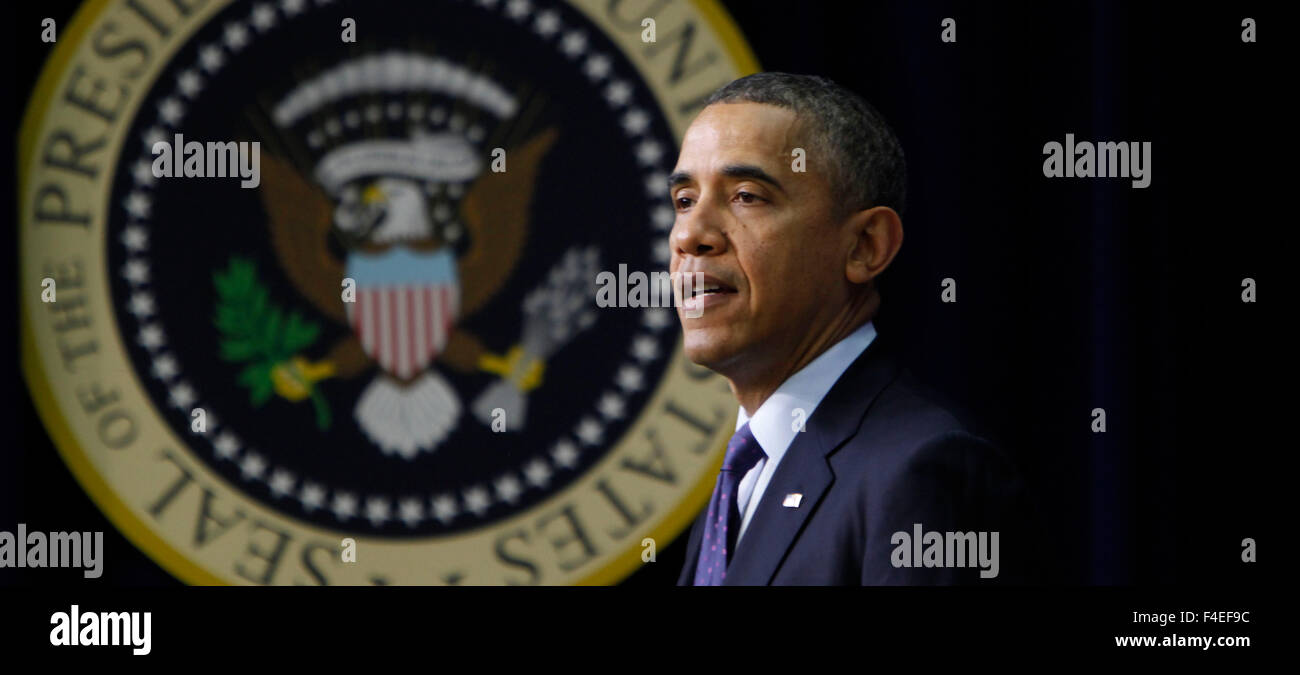 President Barack Obama delivers remarks in observance of World AIDS Day. Stock Photo