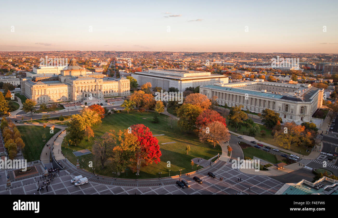 USA, Washington DC. The Library of Congress and the Canon House Office Building from the top of the U.S. Capitol. Stock Photo