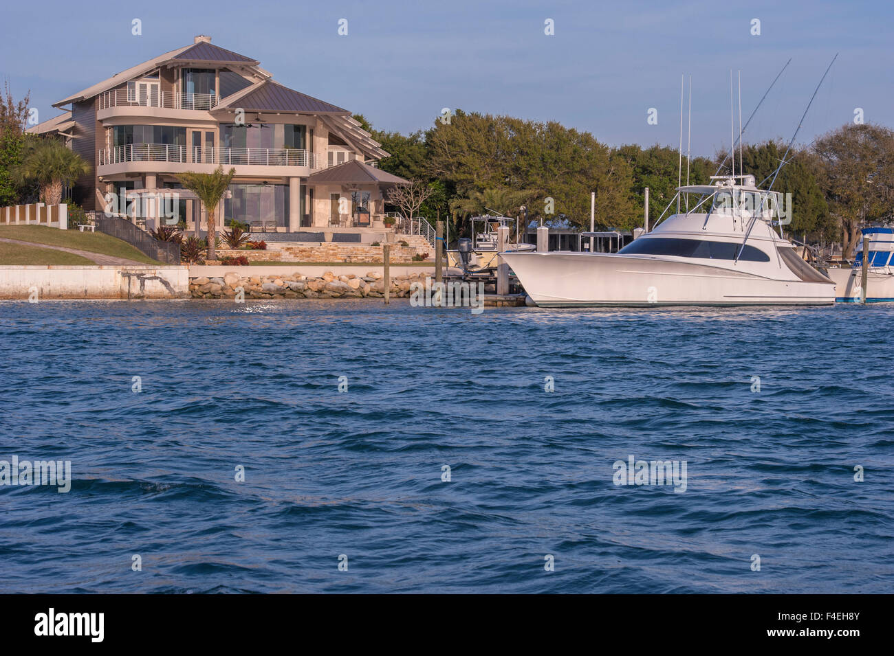 USA, Florida, New Smyrna Beach, waterfront home on Atlantic Intracoastal waterway Stock Photo