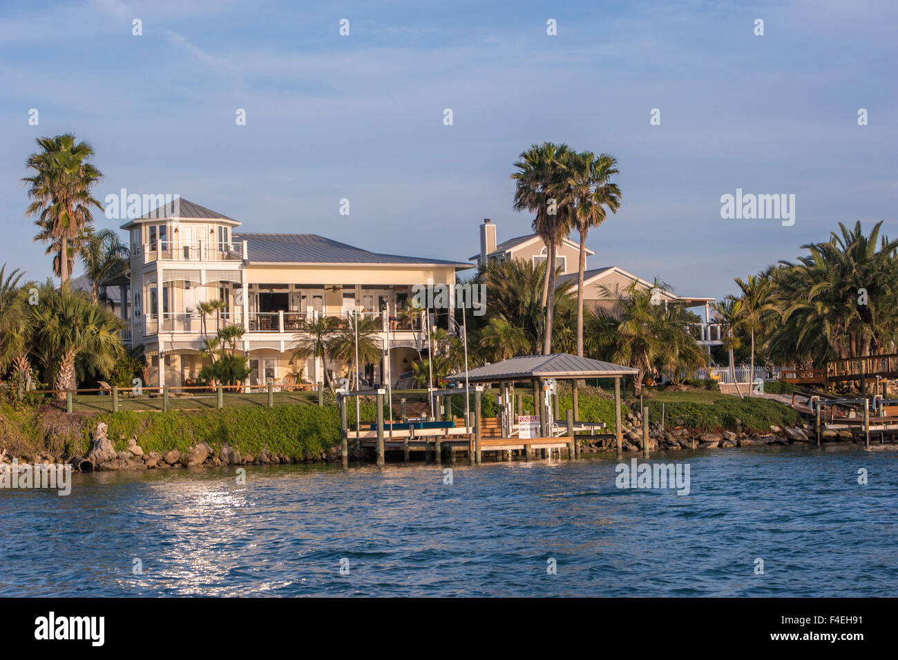 USA, Florida, New Smyrna Beach, waterfront home on Atlantic Intracoastal waterway Stock Photo