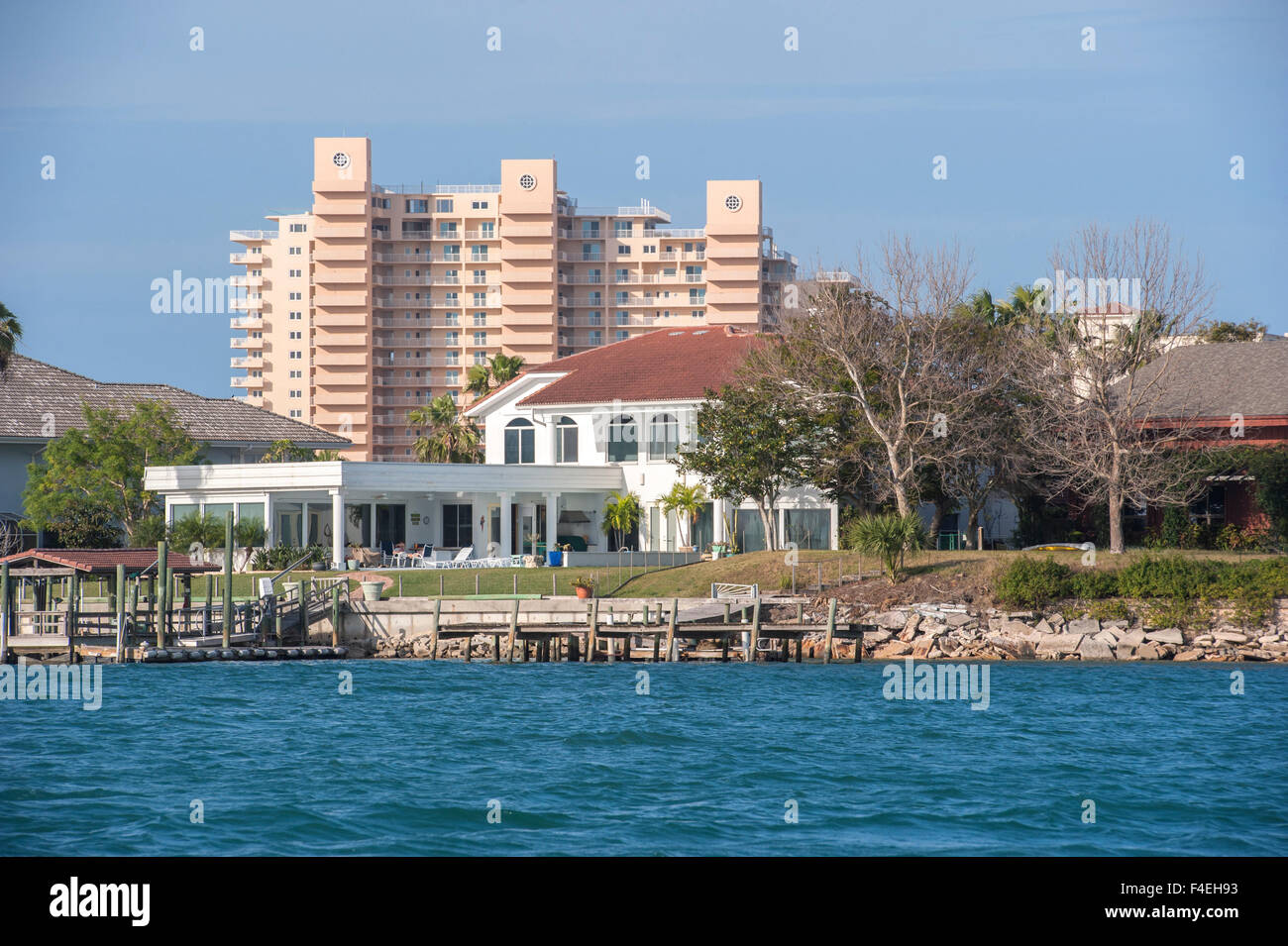 USA, Florida, New Smyrna Beach, waterfront home on Atlantic Intracoastal waterway Stock Photo