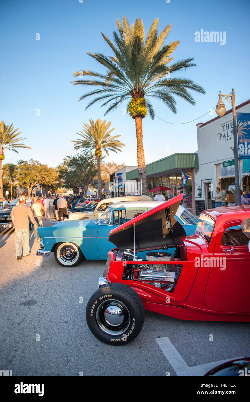 USA, Florida, New Smyrna Beach, antique cars on display at classic car