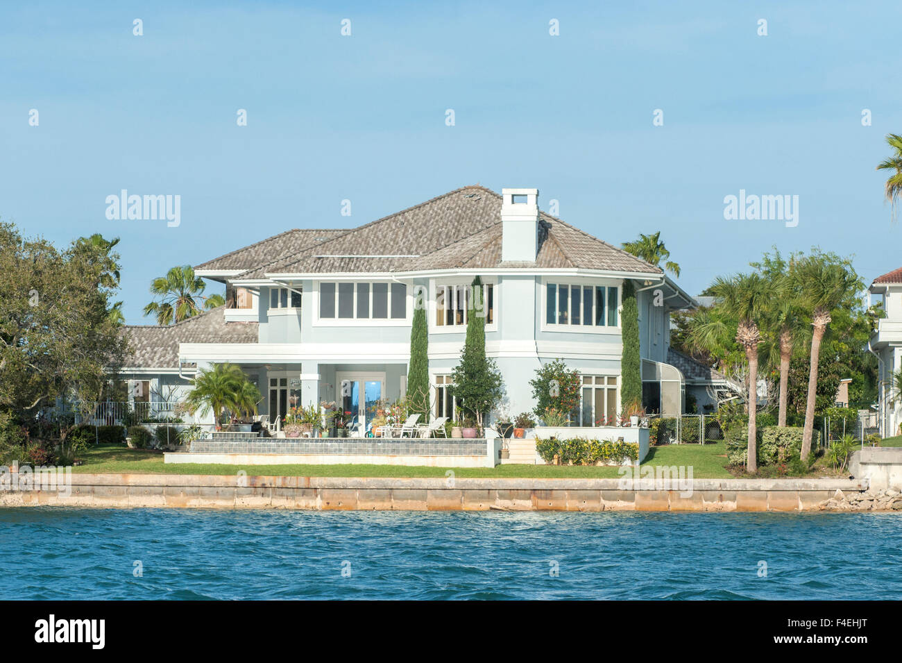 USA, Florida, New Smyrna Beach, waterfront home on Atlantic Intracoastal waterway Stock Photo