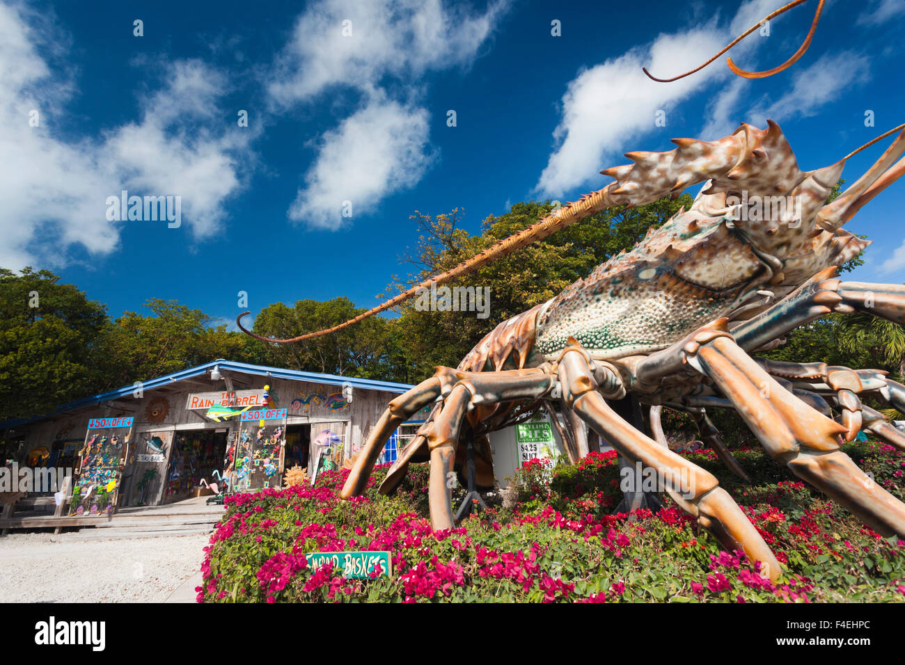 USA, Florida, Florida Keys, Islamorada, Rain Barrel artist's village, giant lobster statue Stock