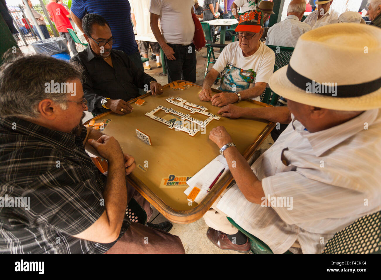 USA, Florida, Miami, Little Havana, Calle Ocho, SW 8th Street, Maximo Gomez Park, domino players. Stock Photo