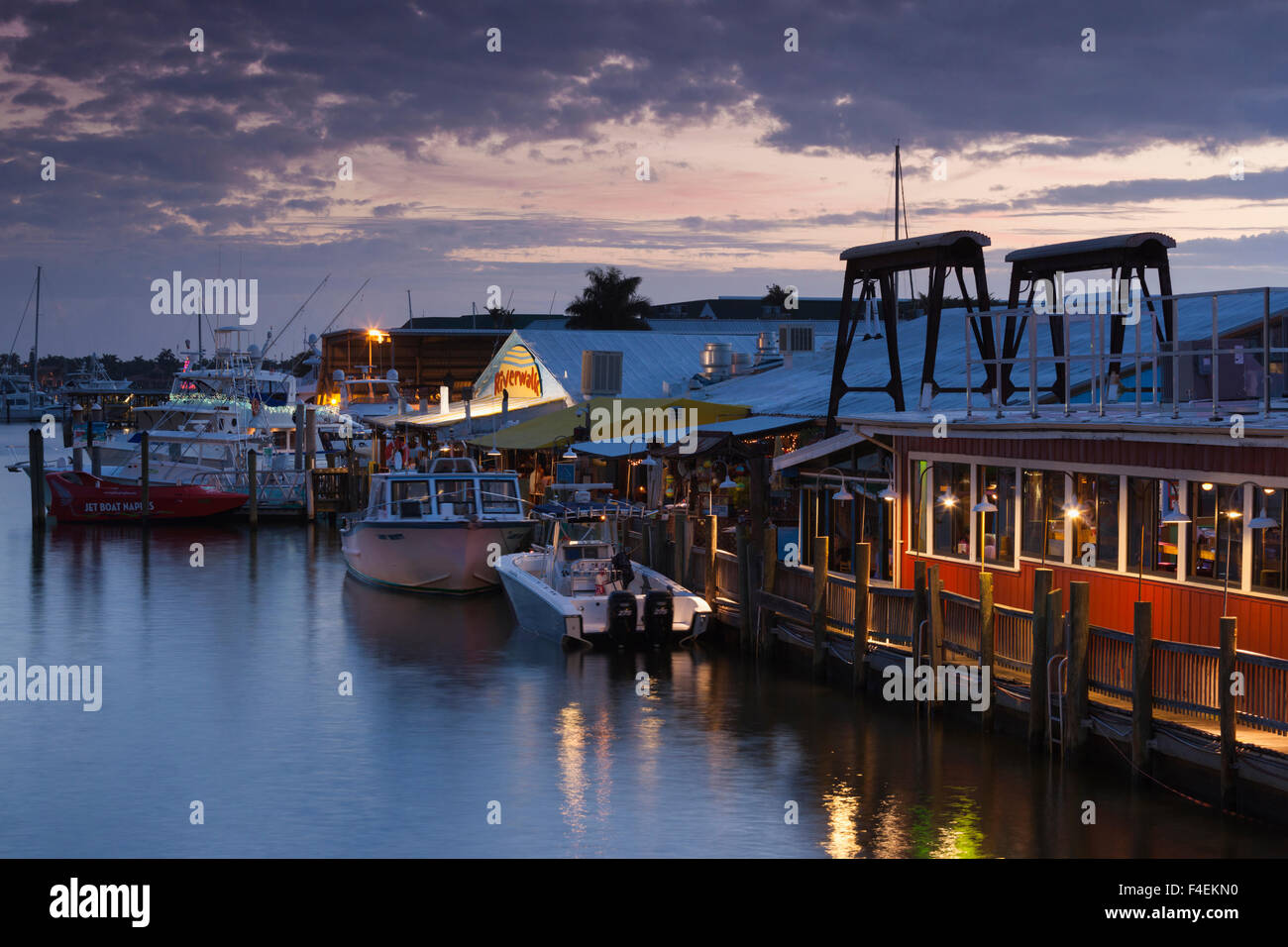 USA, Florida, Gulf Coast, Naples, Naples Bay waterfront, Tin City, dusk Stock Photo Alamy