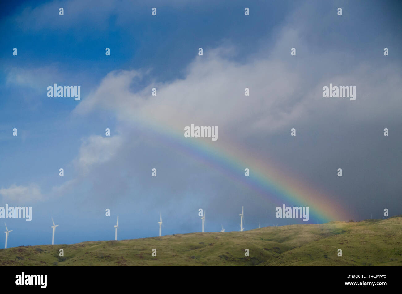 Rainbow and Wind Turbines, Maui, Hawaii, USA Stock Photo Alamy