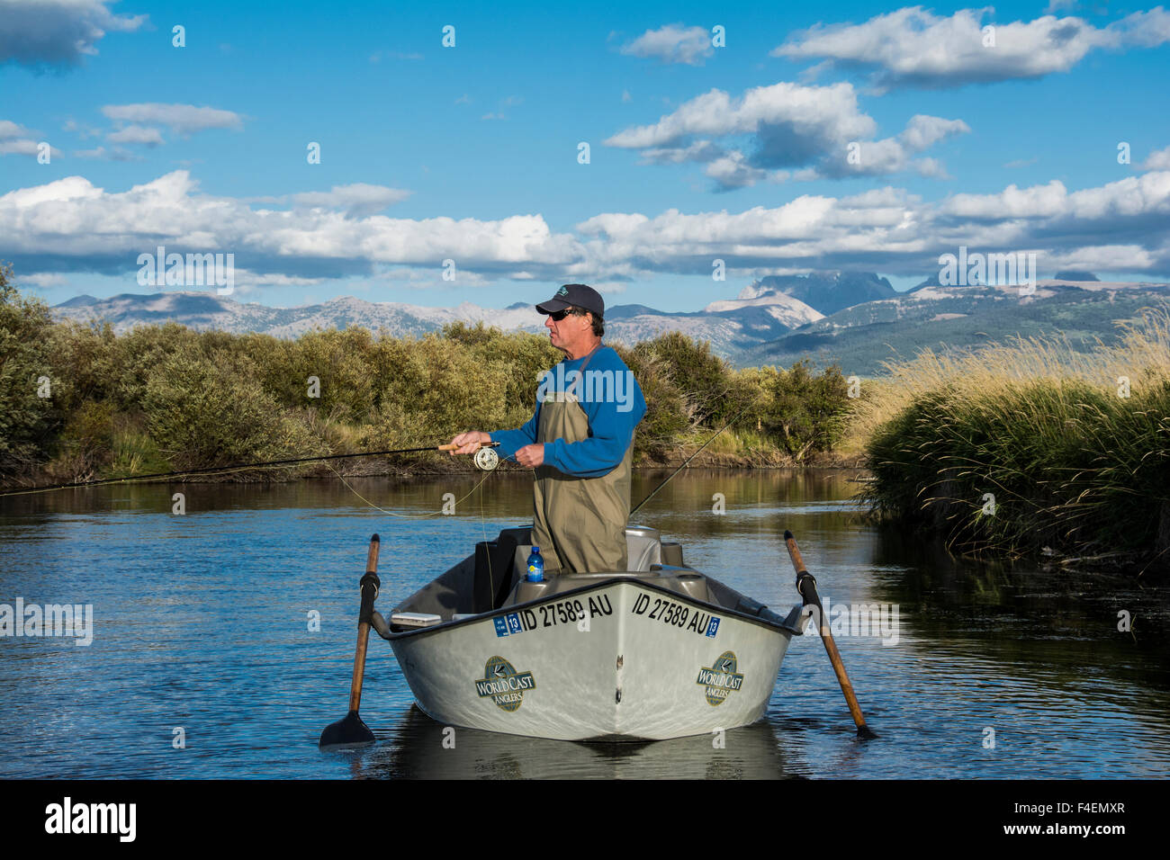 Fishing on Teton River near Driggs, Idaho. (MR) Stock Photo