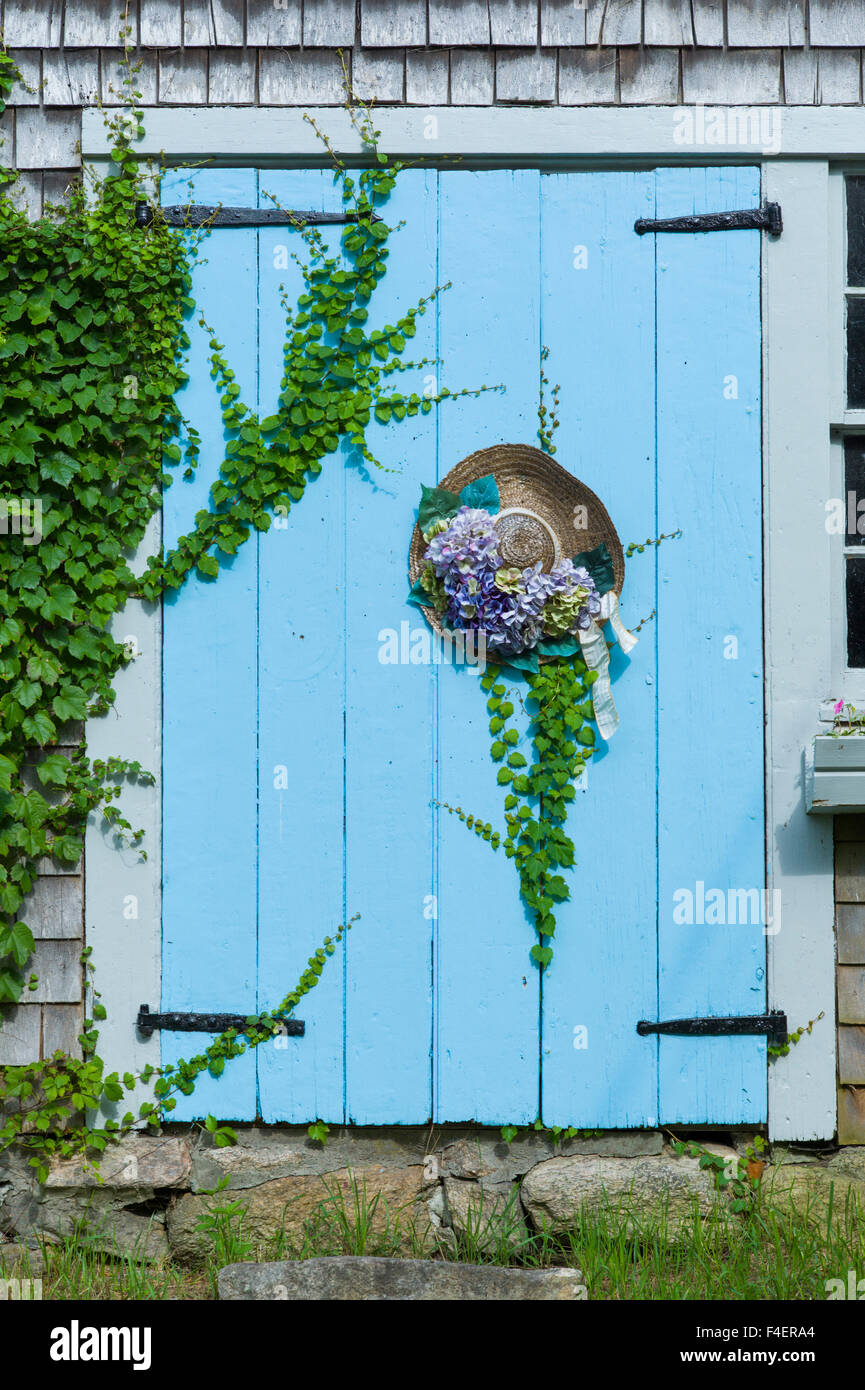 Massachusetts, Cape Cod, Barnstable, door with hat, summer Stock Photo
