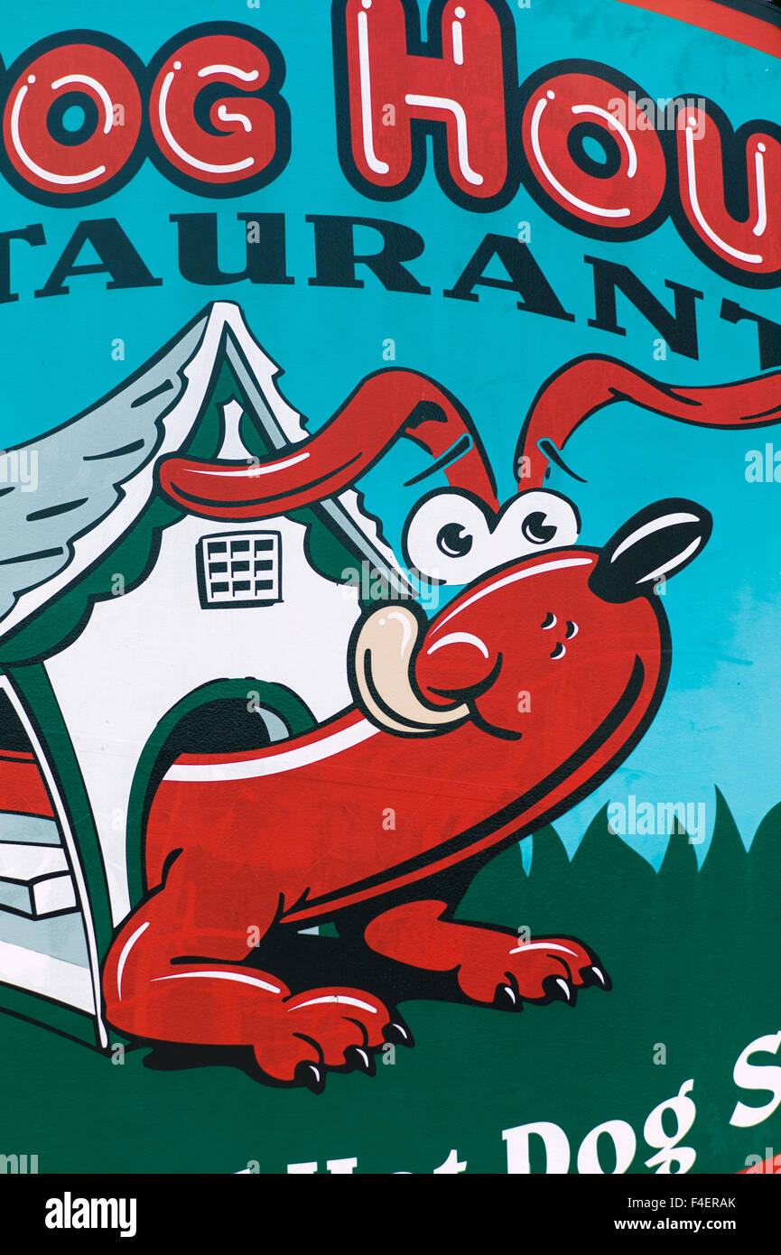 Massachusetts, Cape Cod, Dennis Port, sign for The Dog House, hot dog