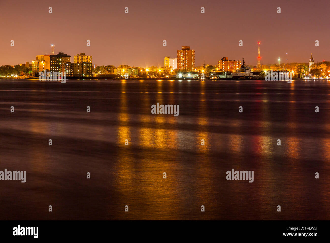 North America, USA, Michigan, Sault Ste. Marie, Night View of Canadian