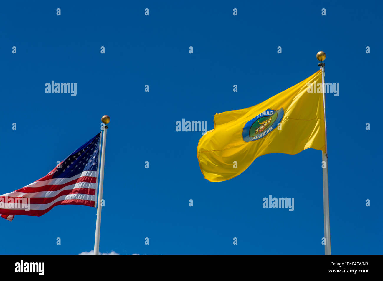 Flags at City Hall, Grand Rapids, Kent County, Michigan, USA. Stock Photo