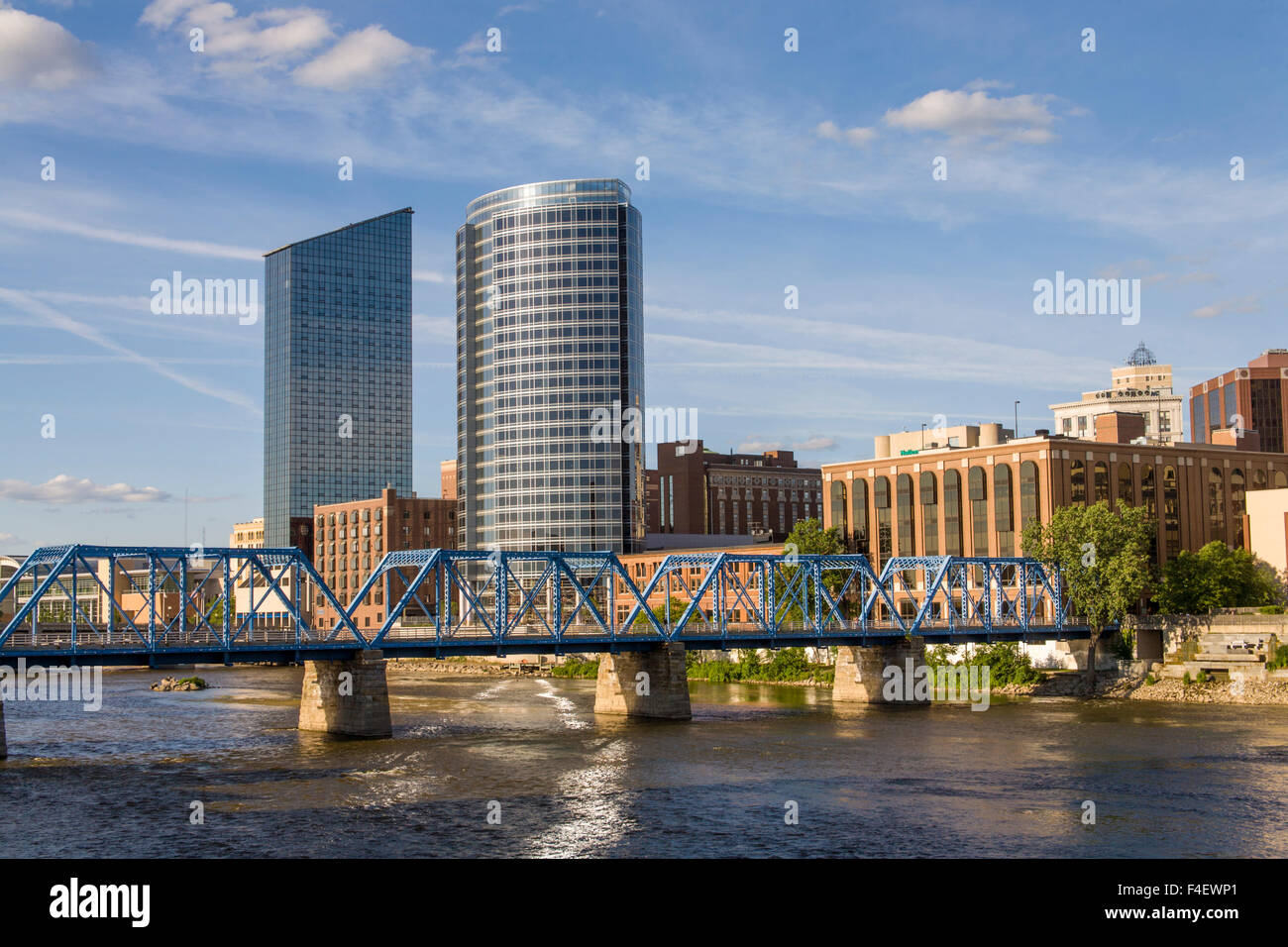 View of downtown and Grand River, Grand Rapids, Michigan, USA Stock