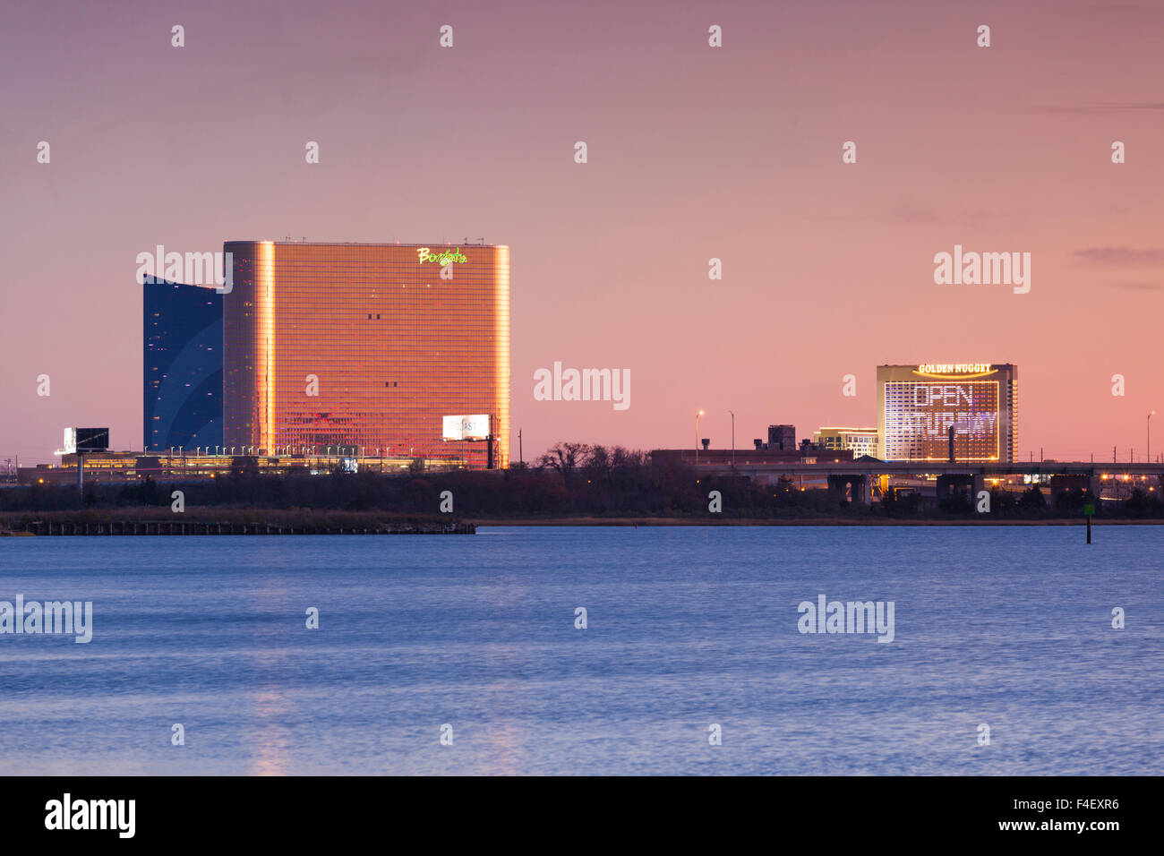 USA, New Jersey, Atlantic City, city skyline from the west, dawn Stock ...
