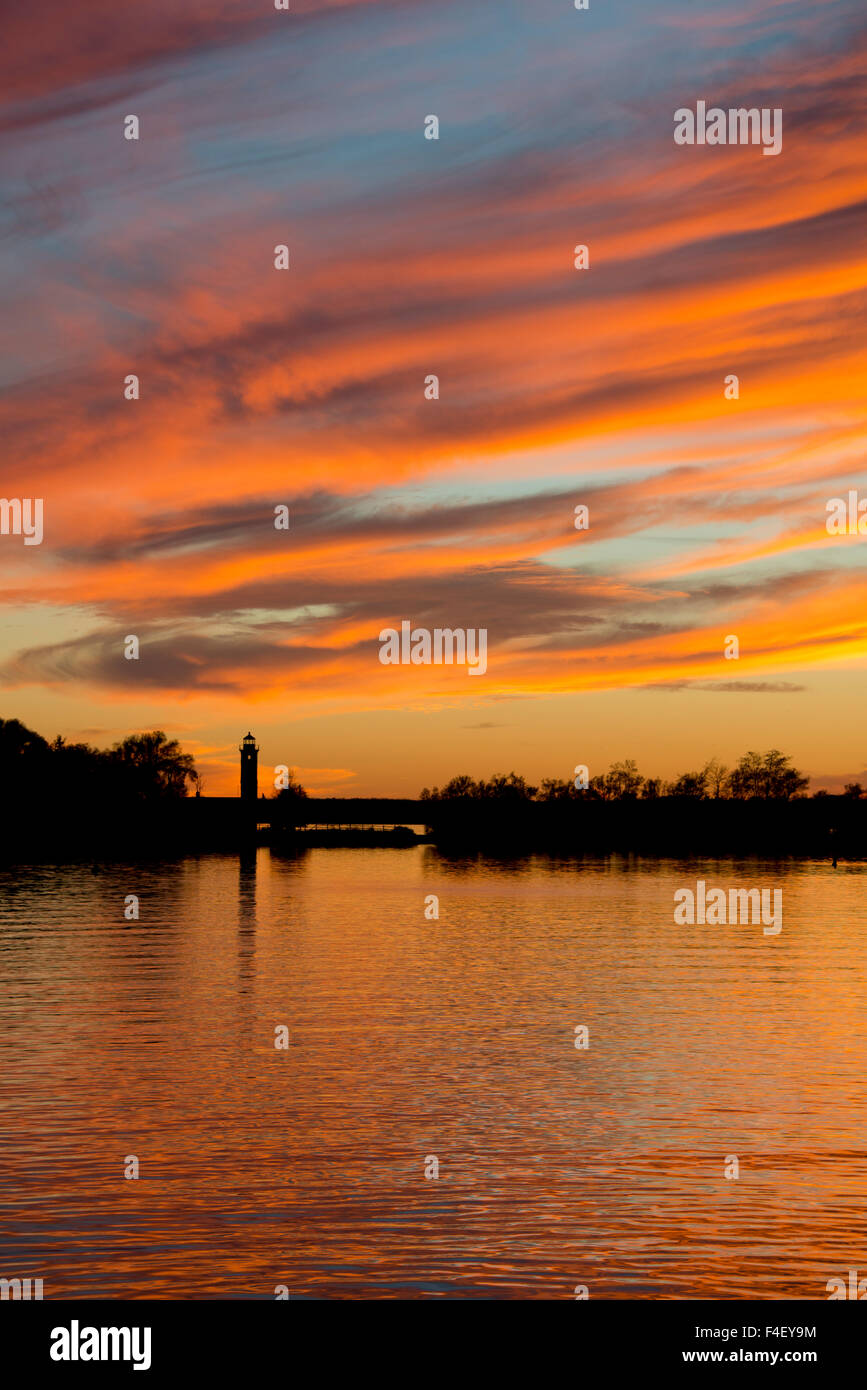 New York, Ogdensburg. Sunset over the Oswegatchie River junction with