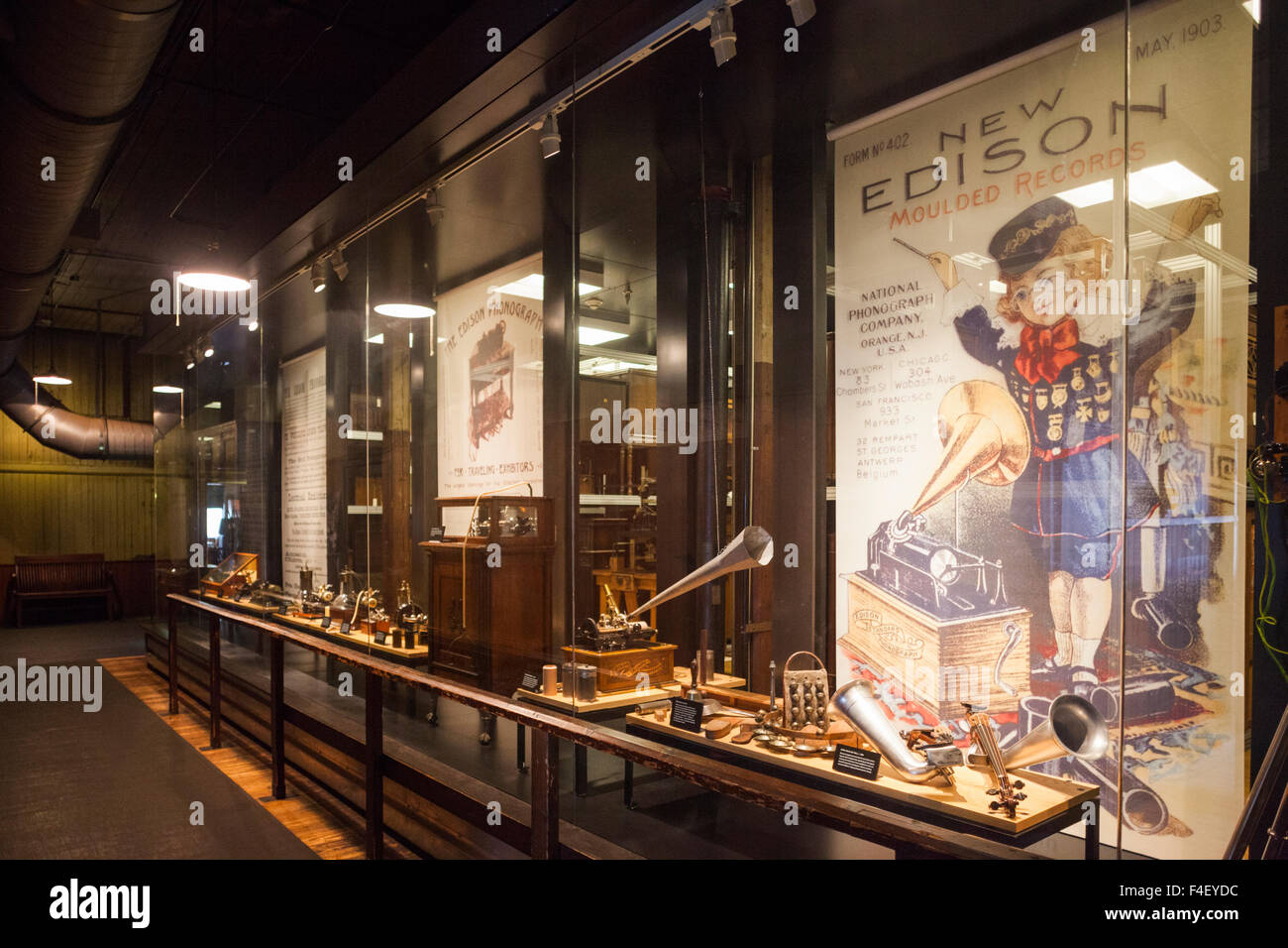 USA, New Jersey, West Orange, Thomas Edison National Historical Park, interior, display of Edison inventions Stock Photo