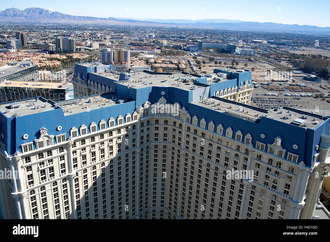 A view of Paris Las Vegas's hotel tower, from the top of the