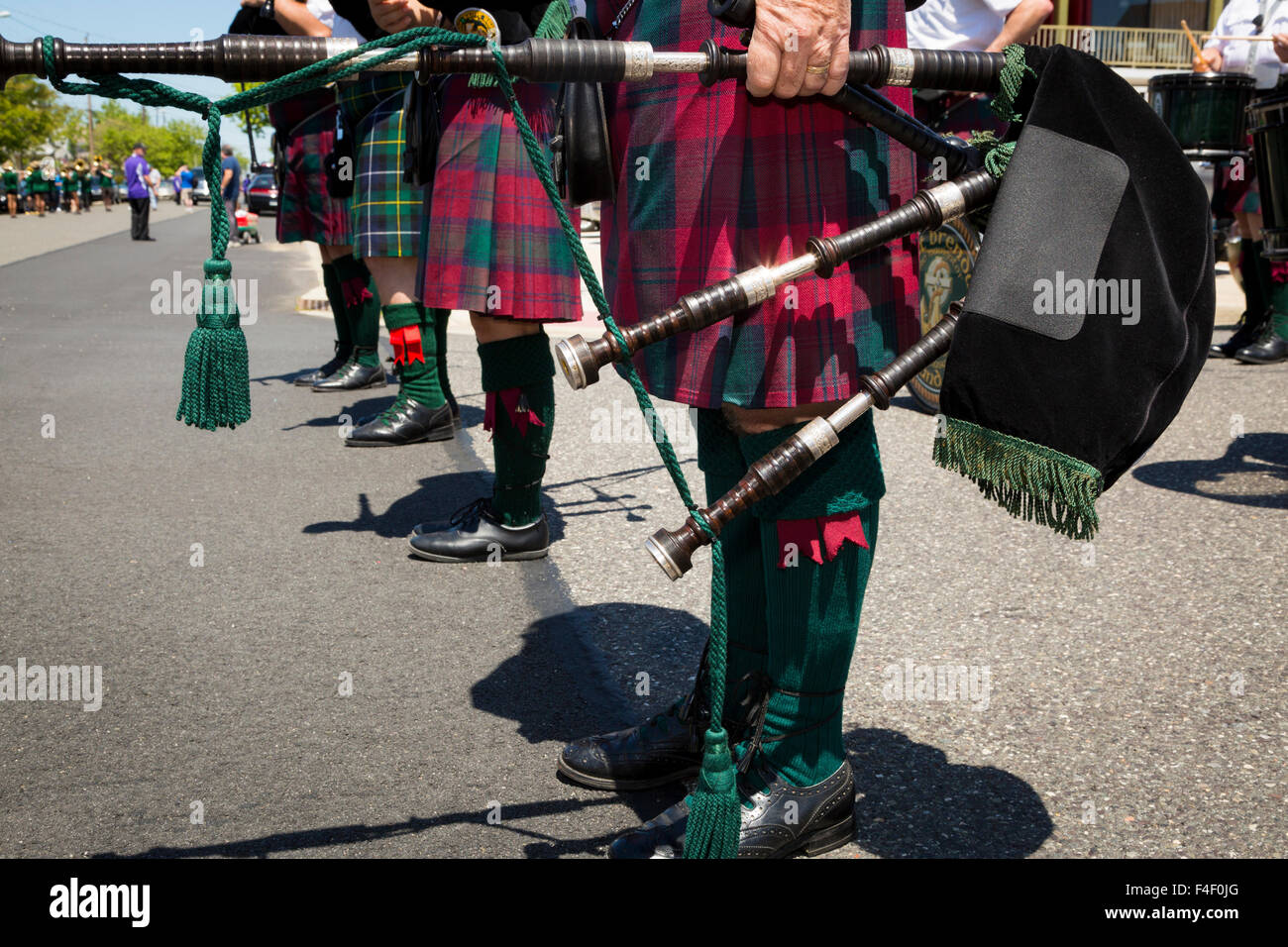 Group of bagpipe musicians at Elks Parade, Wildwood, New Jersey, USA