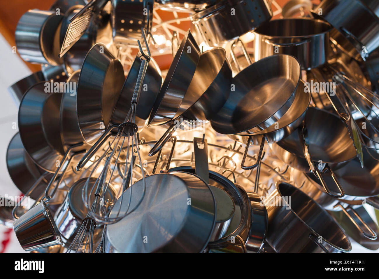 Pots and pans art at downtown cafe hires stock photography and images