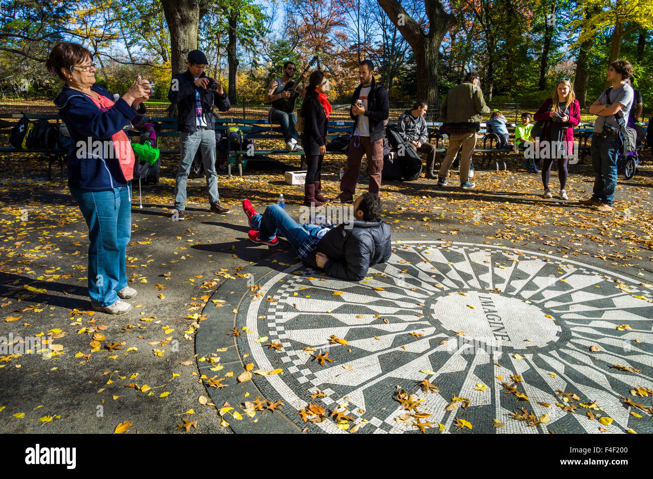 USA, New York, New York City, Central Park, John Lennon Memorial, Imagine, Strawberry Fields, with tourists Stock Photo