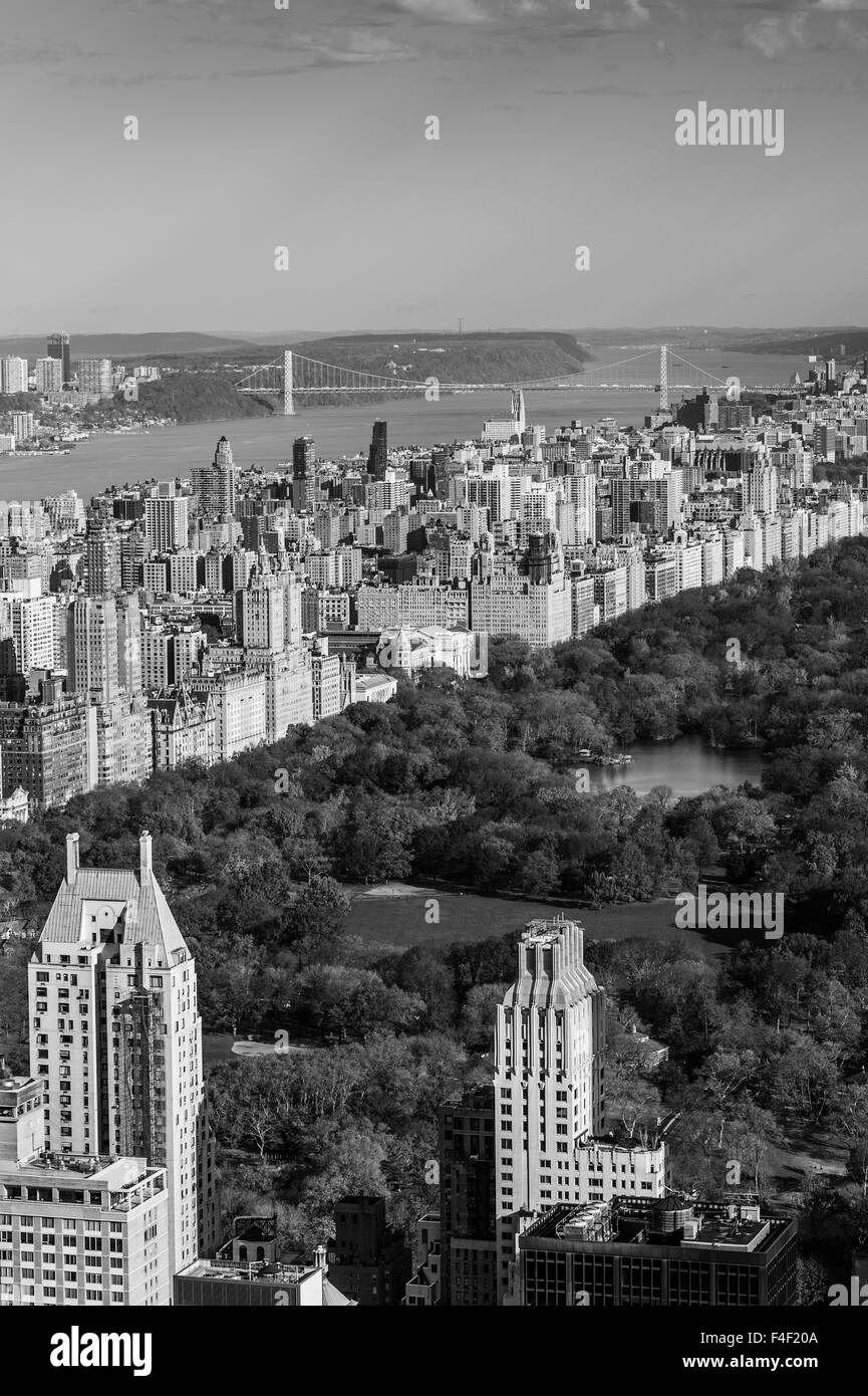 USA, New York, New York City, elevated view of the Upper West Side of Manhattan and Central Park from 30 Rock viewing Platform, autumn Stock Photo