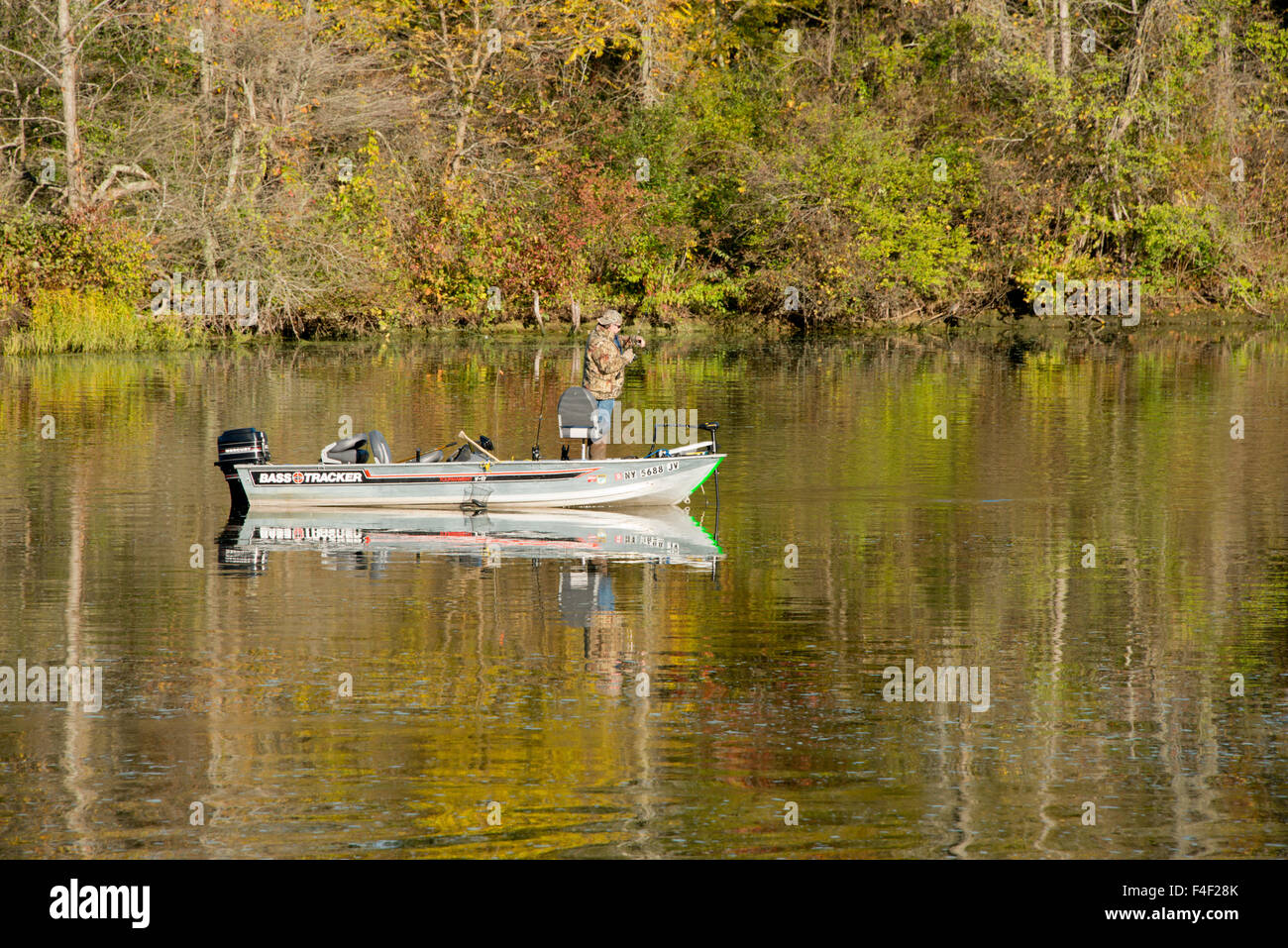 New York, Erie Canal. Autumn fishing on the Erie Canal. (Large format sizes available) Stock Photo