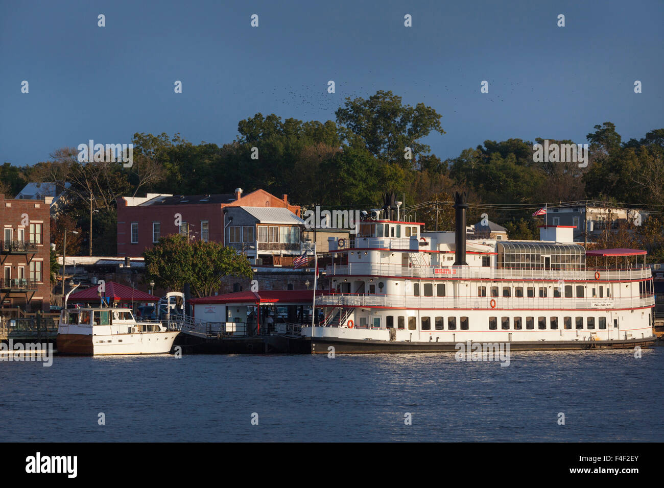 North Carolina, Wilmington, waterfront view along the Cape Fear River ...
