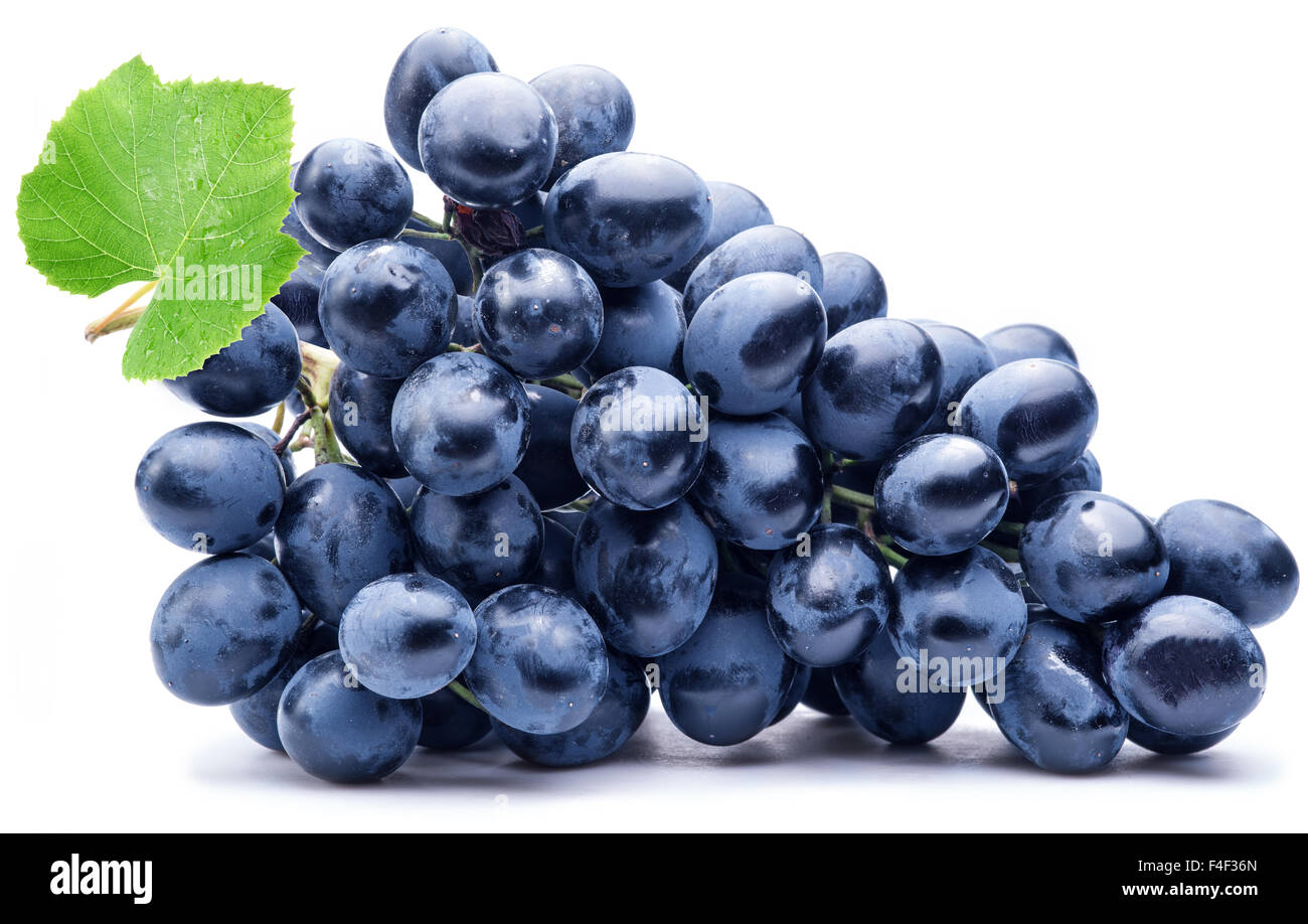Purple grape with green leaf isolated on white background Stock Photo Alamy