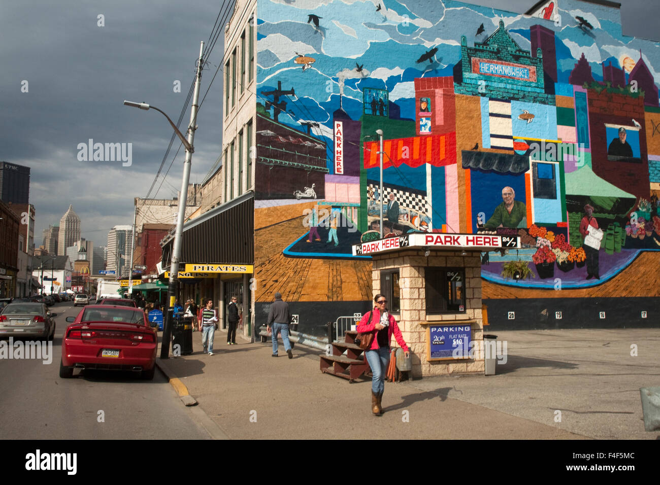 Wall mural on building adjacent to parking lot in the Strip District of Pittsburgh, PA. (Editorial Usage Only) Stock Photo