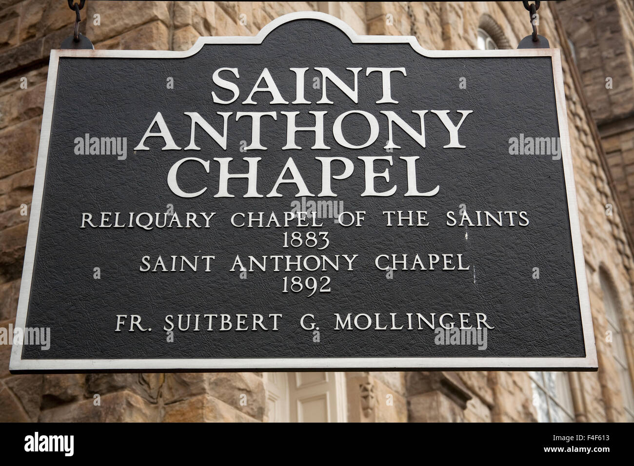 Sign of famed Saint Anthony Chapel on Troy Hill, Pittsburgh, PA Stock