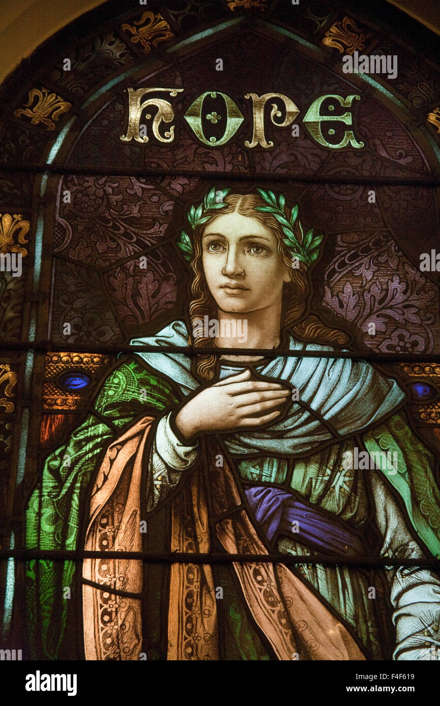 Stained glass window in Smithfield United Church of Christ, the oldest