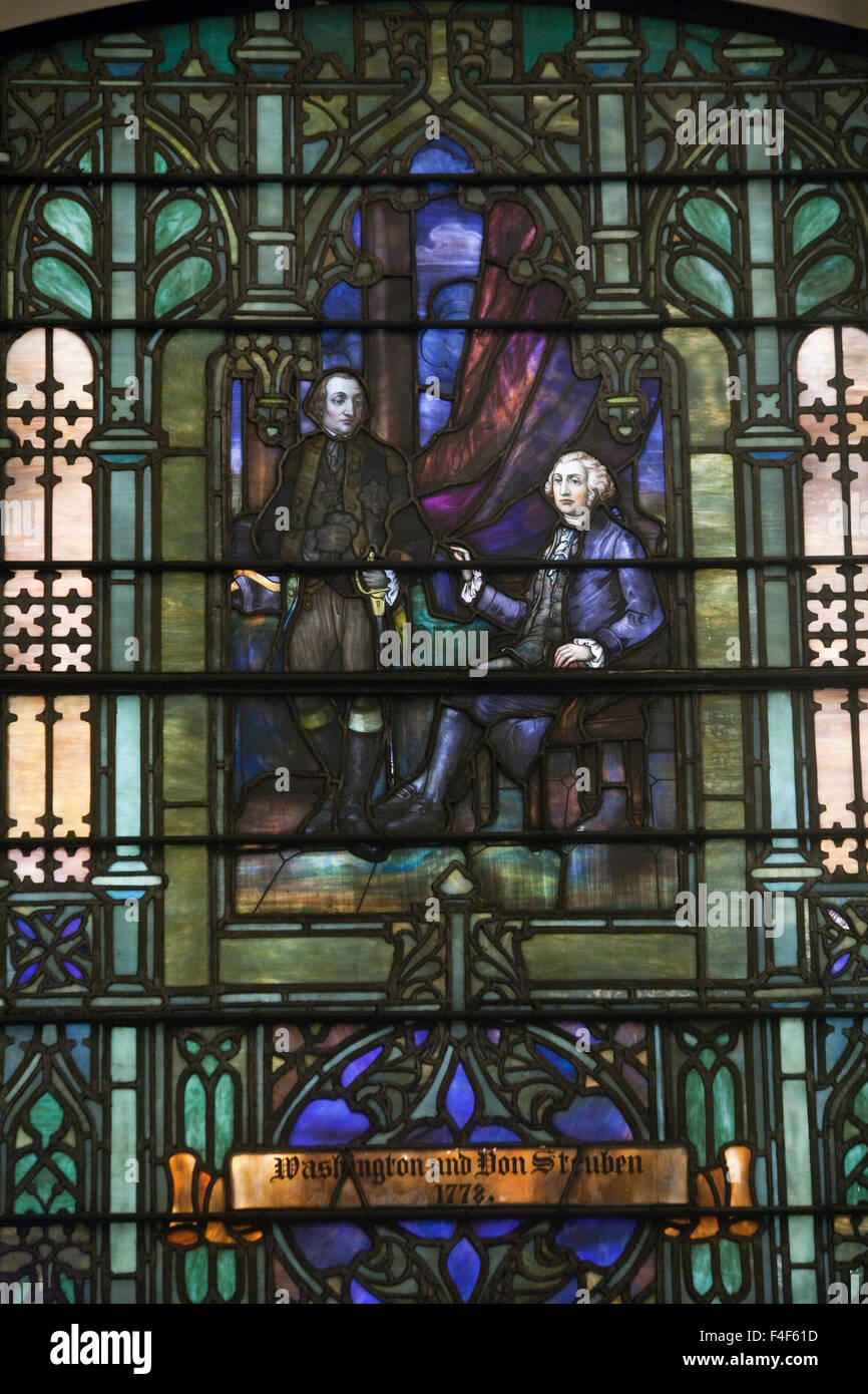 Stained glass window honoring Washington and Baron Von Steuben