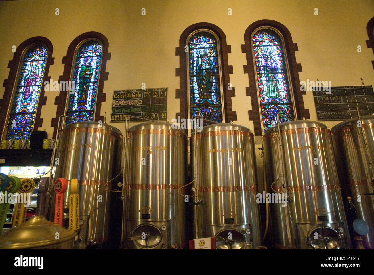 Sanctuary of former Roman Catholic church in Pittsburgh, PA now converted into a brewery with a