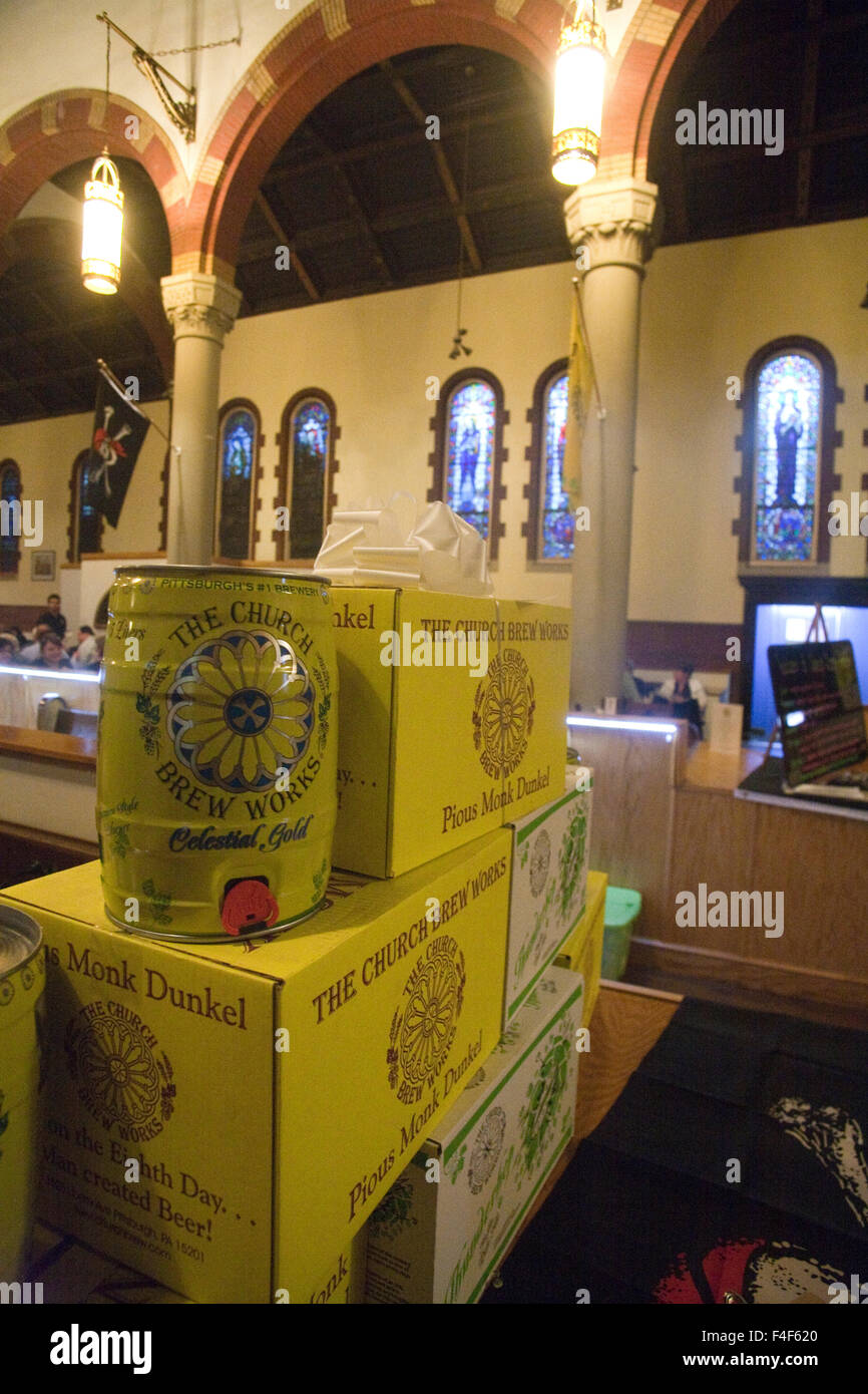 Take out containers of beer brewed in church sanctuary stacked high in