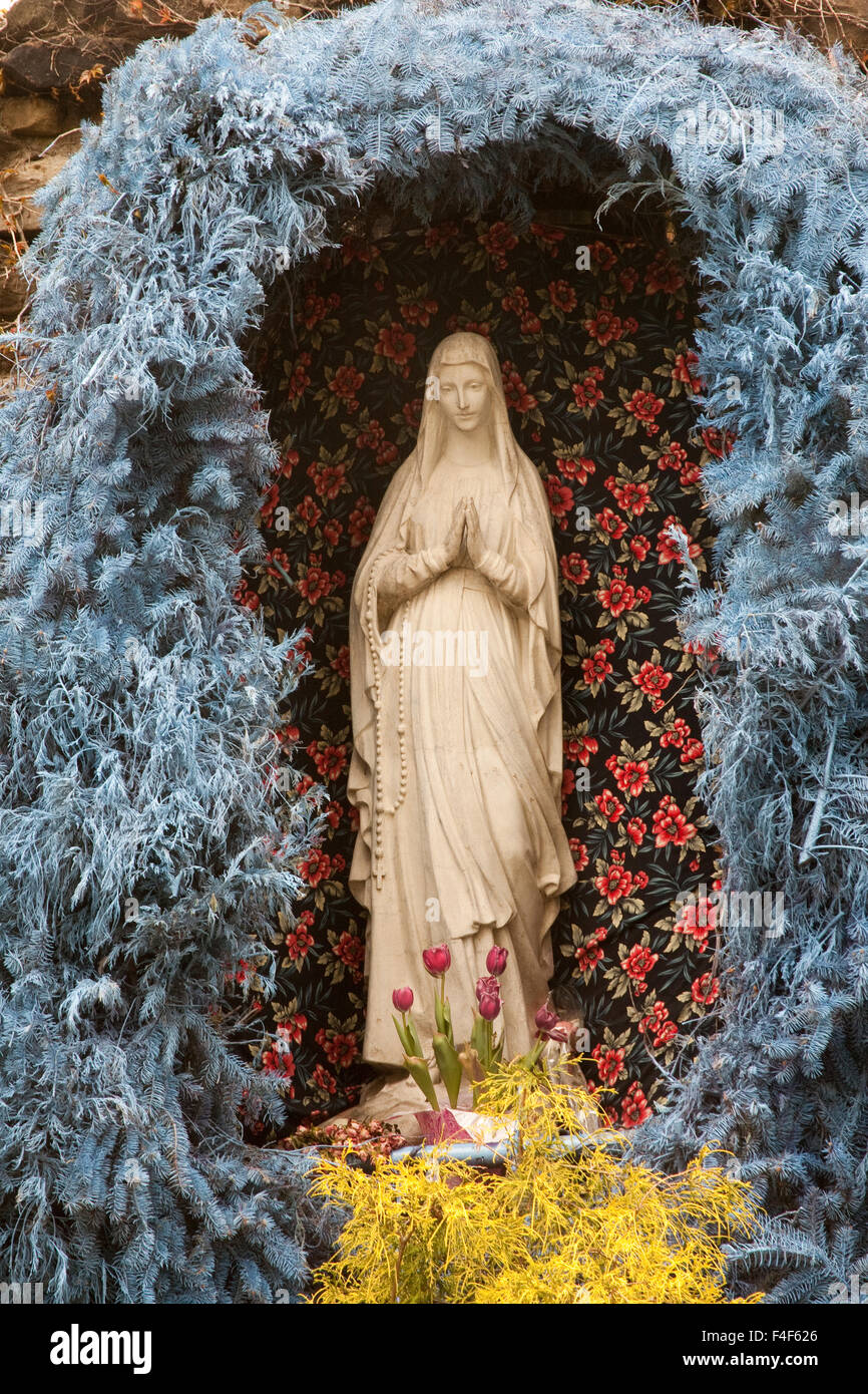 Niche of Virgin Mary in garden of St. Patrick's Church in Pittsburgh