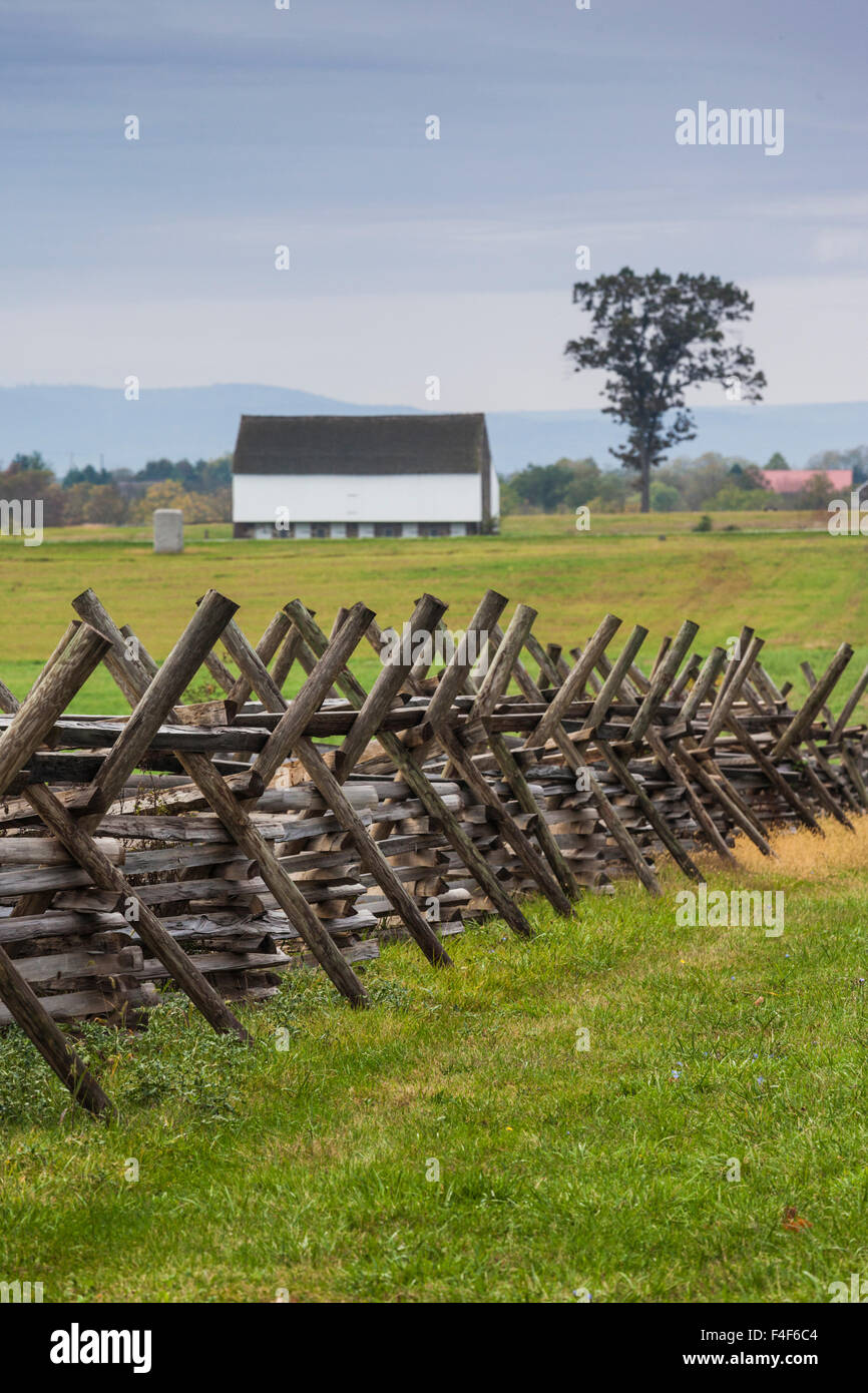 USA, Pennsylvania, Gettysburg, Battle of Gettysburg, battlefield fence Stock Photo