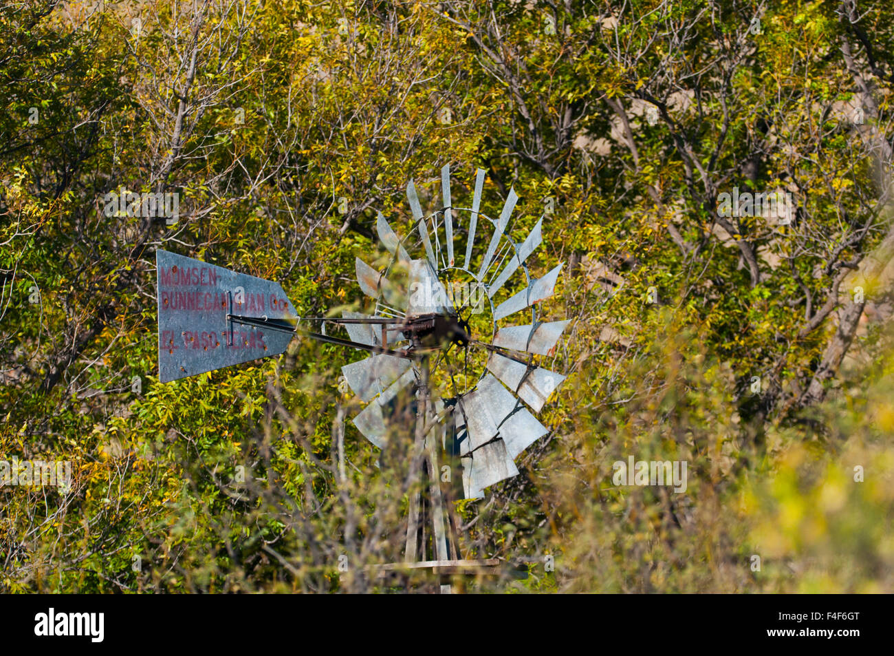 USA, Texas, Big Bend National Park, Sam Nail Ranch Windmill. Stock Photo