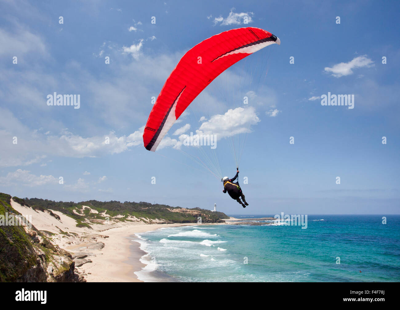 paragliding at Pebbly Beach, Norah Head, Central Coast, New South Wales, Australia Stock Photo