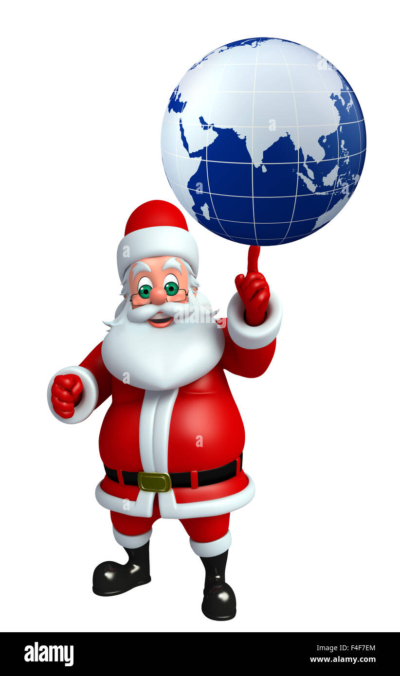 3d rendered illustration of santa claus with globe Stock Photo - Alamy